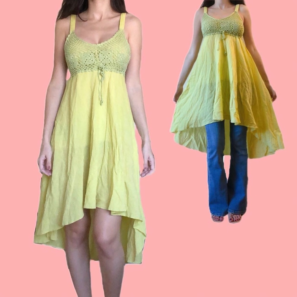 Fairy grunge y2k green crochet babydoll dress/tunic